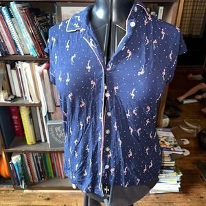 Soma pink flamingo navy short sleeve button down top